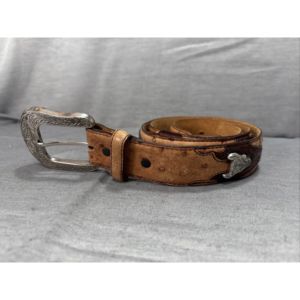 Vintage Justin Boots Men's Brown Leather Silver Embellished Belt Size 38